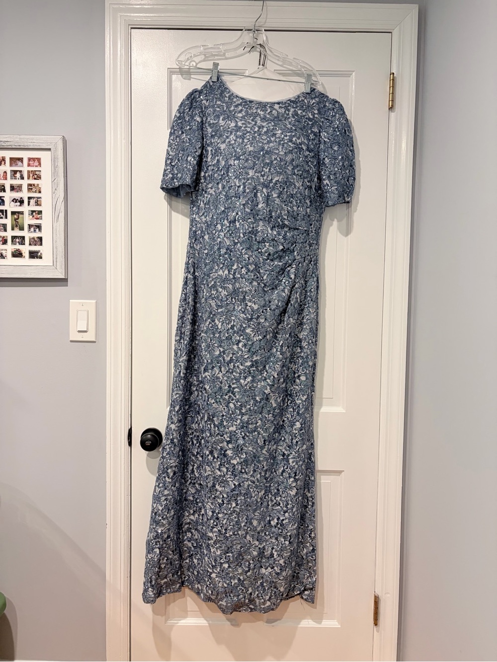 Xscape Size 16 Blue Sequin Lace Formal Gown Maxi Dress - Picture 4 of 16